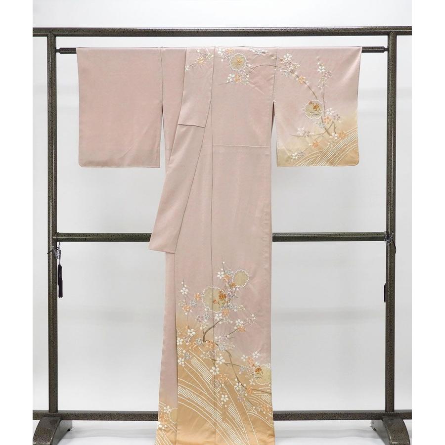 単衣 訪問着 新品 仕立上がり 正絹 雪輪 匹田 花 身丈165cm 裄丈68.5cm