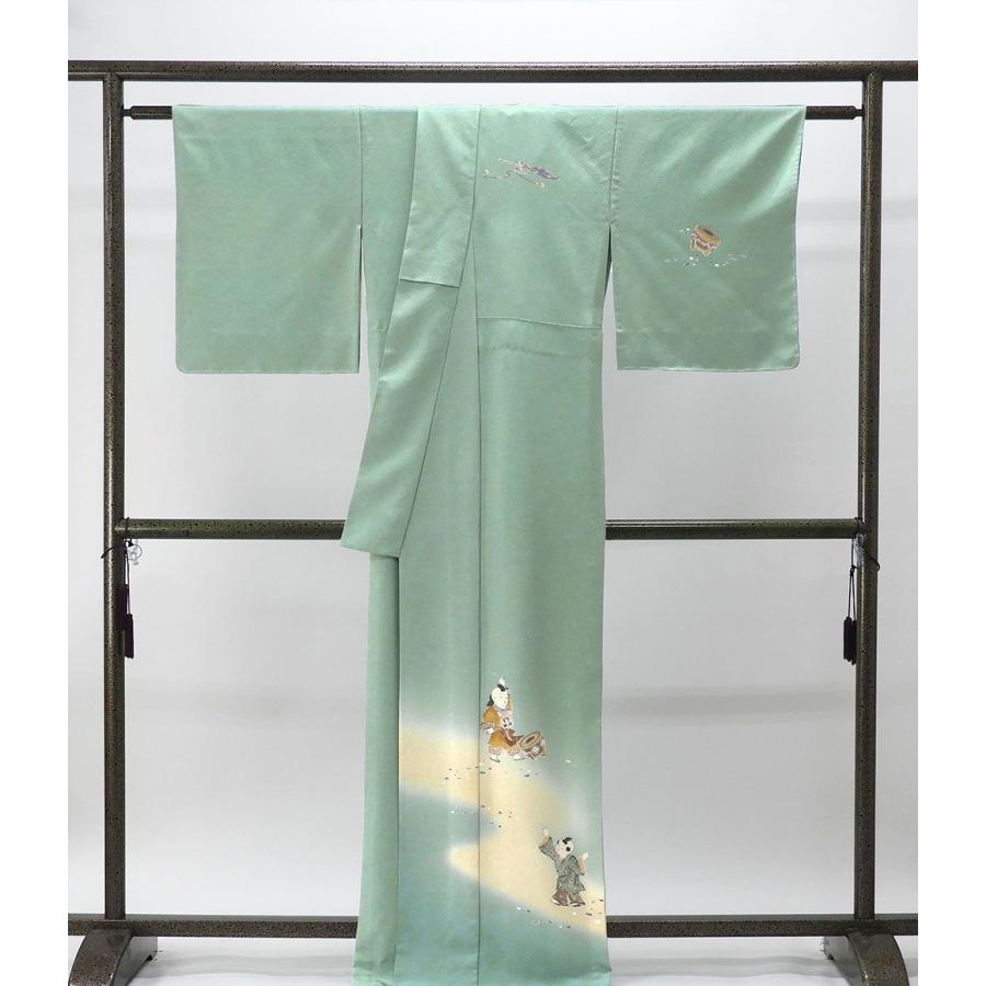 単衣 付下訪問着 新品 仕立上がり 正絹 唐子 笛 太鼓 身丈165cm 裄丈