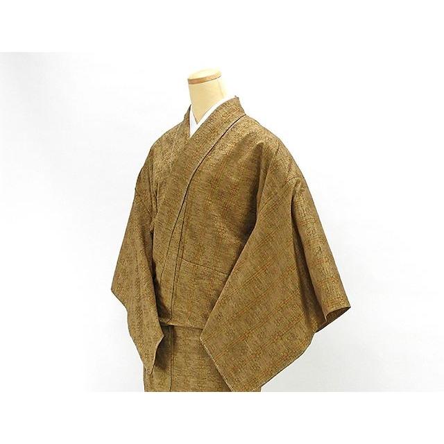 20％OFF！SALE 単衣 紬 新品仕立済 正絹 単衣 琉里縞 花織文様 紬 新品 仕立て上がり 着物 wd1008の画像