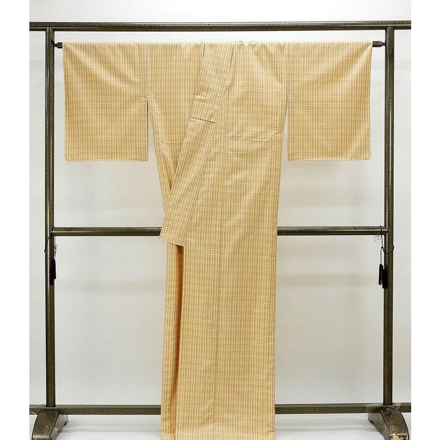 20％OFF！SALE 単衣 紬 新品仕立済 正絹 単衣 紅彩華 格子模様 身丈165cm 裄丈68cm 紬 新品 仕立て上がり 着物 wd1011の画像