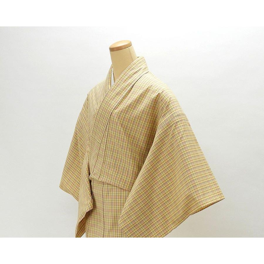 20％OFF！SALE 単衣 紬 新品仕立済 正絹 単衣 紅彩華 格子模様 身丈165cm 裄丈68cm 紬 新品 仕立て上がり 着物 wd1011の画像