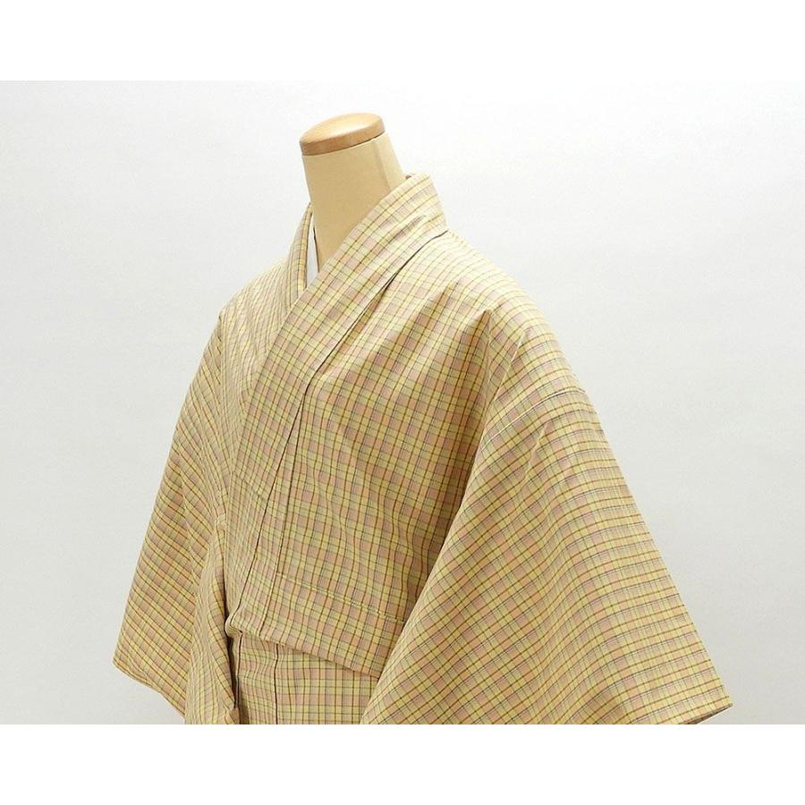 20％OFF！SALE 単衣 紬 新品仕立済 正絹 単衣 紅彩華 格子模様 身丈165cm 裄丈68cm 紬 新品 仕立て上がり 着物 wd1011の画像