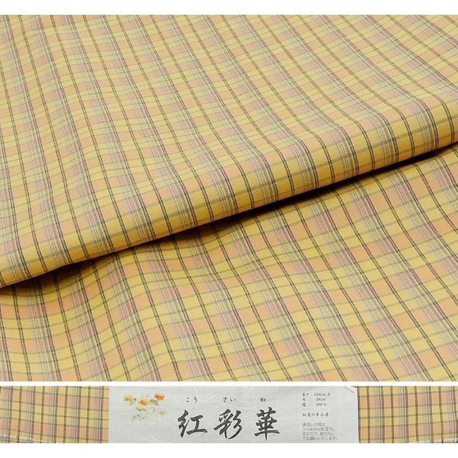 20％OFF！SALE 単衣 紬 新品仕立済 正絹 単衣 紅彩華 格子模様 身丈165cm 裄丈68cm 紬 新品 仕立て上がり 着物 wd1011の画像