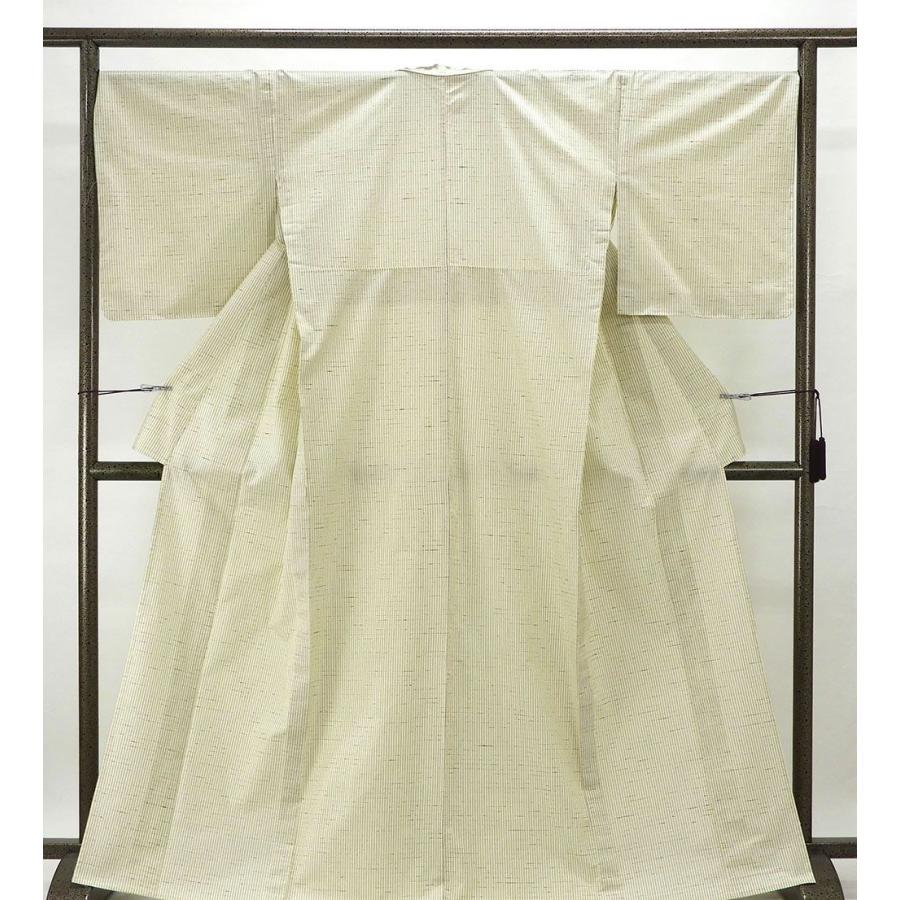 単衣 紬 新品仕立済 正絹 山形ぜんまい紬 縦縞模様 身丈166cm 裄丈68cm