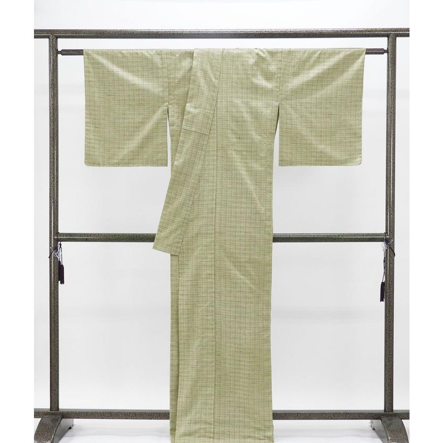 単衣 紬 新品 仕立上がり 正絹 渡源織物 紅の乱縞 乱縞 身丈165cm 裄丈68cm 仕立済 着物 wd5005の画像