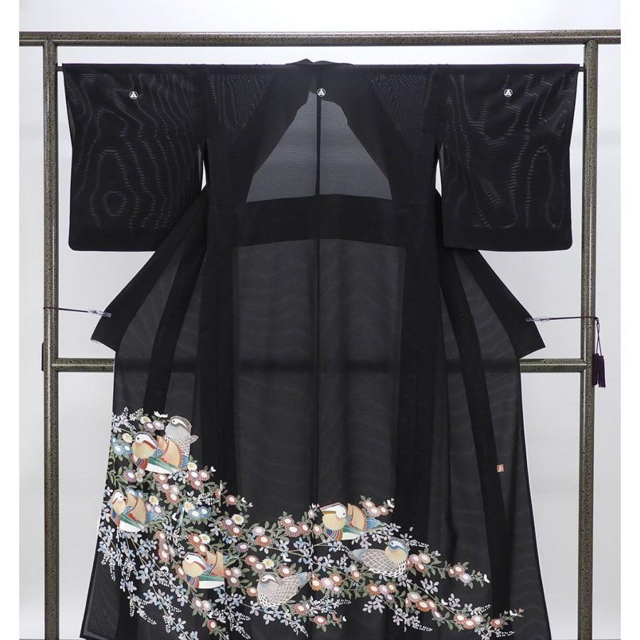 夏物 絽留袖 正絹 鴛鴦 草花 身丈155cm 裄丈66cm 丸に渡辺星 五つ紋 黒留袖 夏物 美品 中古 リサイクル 着物 結婚式 wf0002 夏物 絽留袖 正絹 鴛鴦 草花 身丈155cm 裄丈66cm 丸に渡辺星 五つ紋 黒