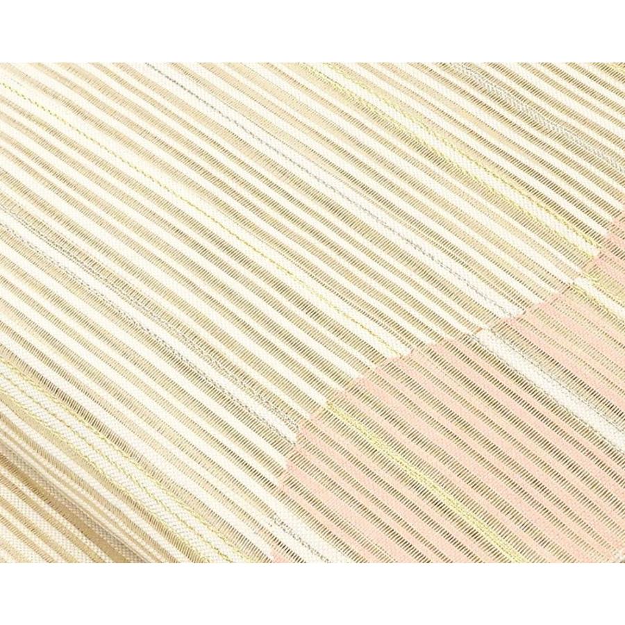 夏帯 名古屋帯 絽綴れ 正絹 新品 仕立て上がり アイボリー 横段 幾何学