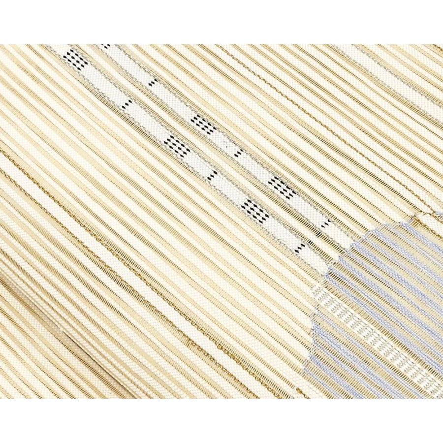夏帯 名古屋帯 絽綴れ 正絹 新品 仕立て上がり アイボリー 横段 幾何学