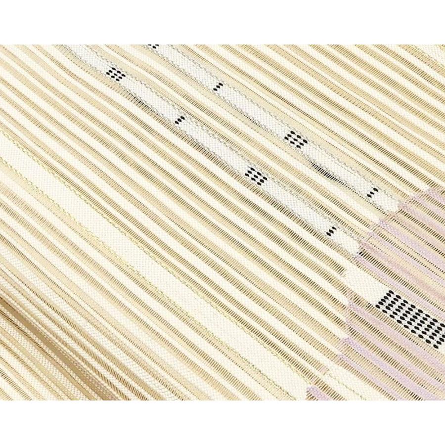 夏帯 名古屋帯 絽綴れ 正絹 新品 仕立て上がり アイボリー 横段 幾何学
