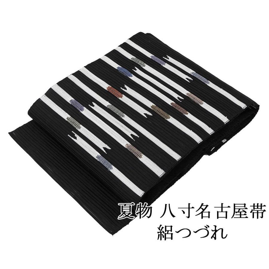 夏帯 名古屋帯 絽綴れ 正絹 新品 仕立て上がり 黒 横段 幾何 夏八寸帯