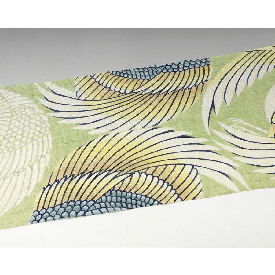 名古屋帯 夏物 和染紅型 栗山吉三郎 鶴に丸模様 本大麻 九寸名古屋帯