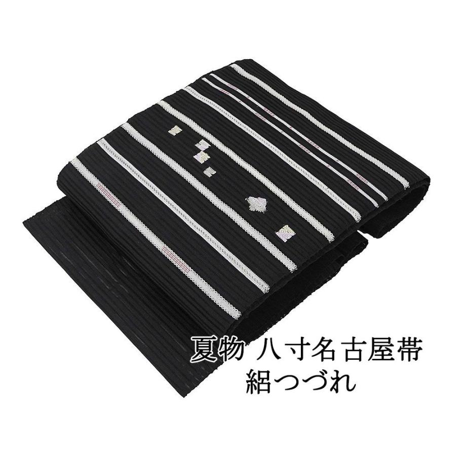 黒地に菊花菱文が美しい夏帯◇西陣織◇名古屋帯