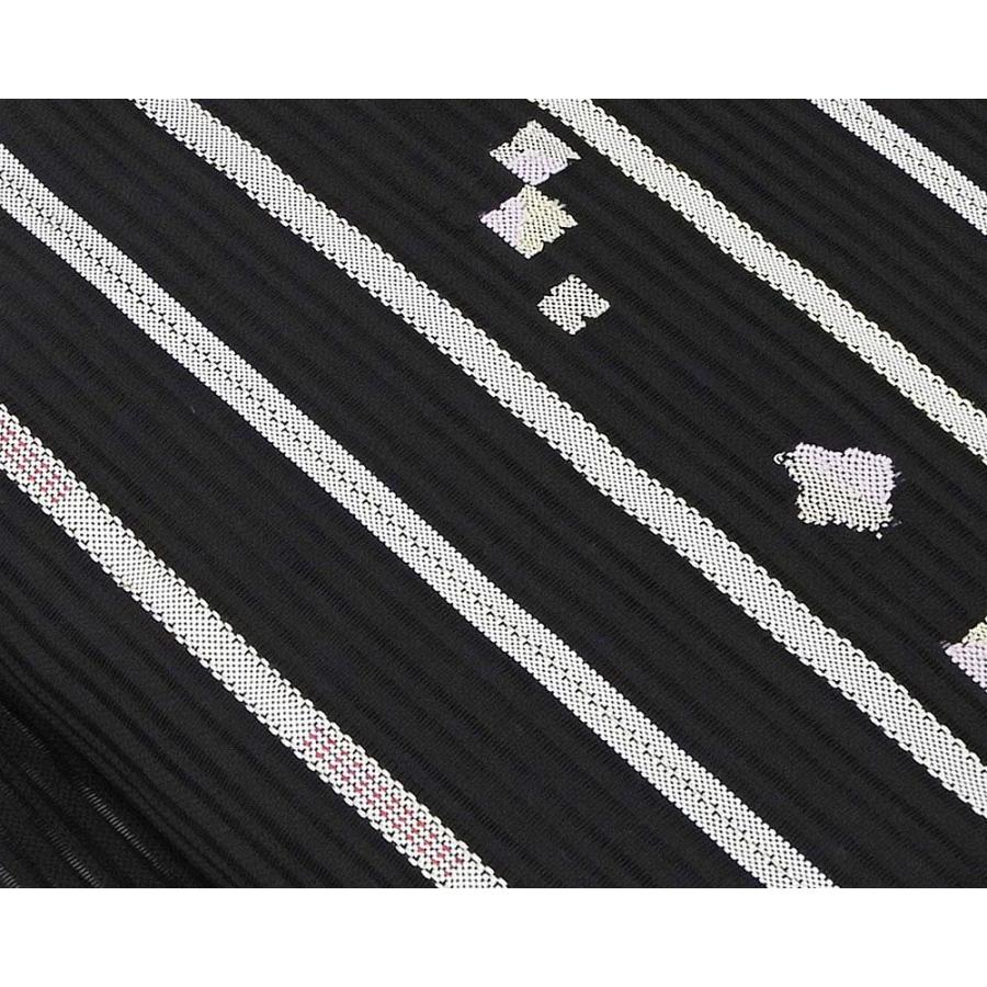 夏帯 名古屋帯 絽綴れ 正絹 新品 仕立て上がり 黒 横段 幾何 夏八寸帯 