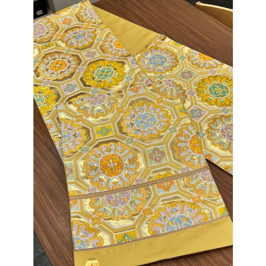 龍村美術織物 手機 袋帯 英華蜀甲錦 たつむら 黄土 六通 逸品 振袖 留袖|kimono-towa|04