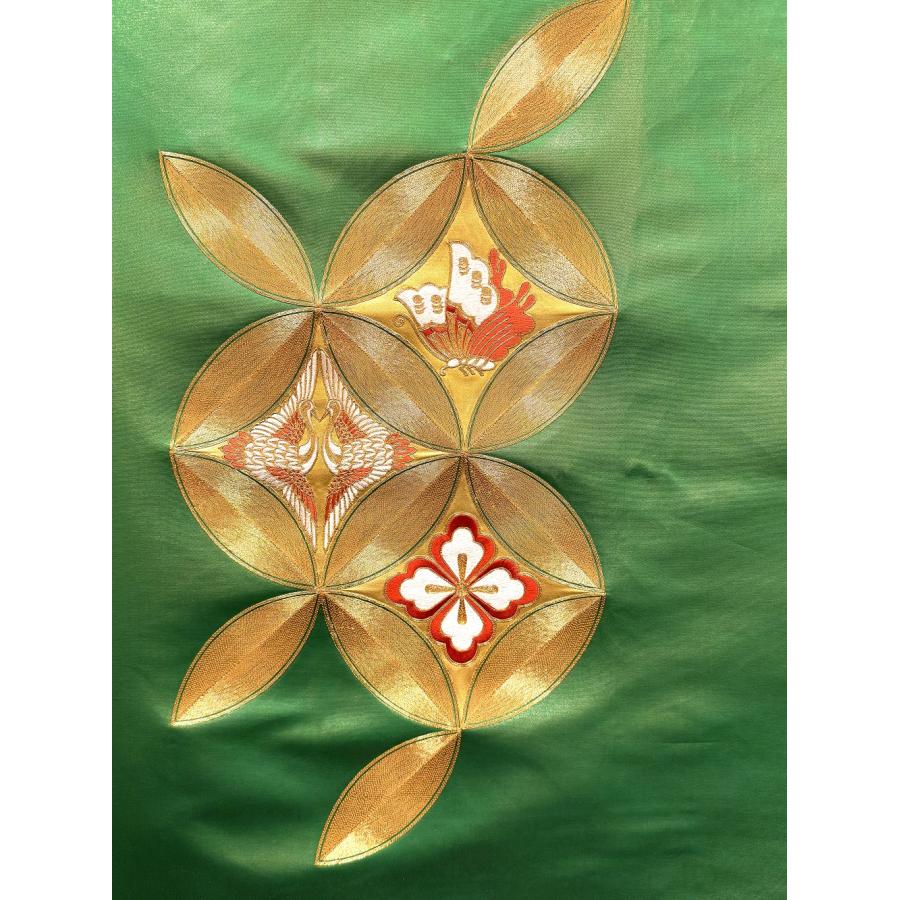 一丁箔 刺繍 丸帯 七宝 緑地 振袖用 訪問着用帯帯 : 高級呉服の藤和 