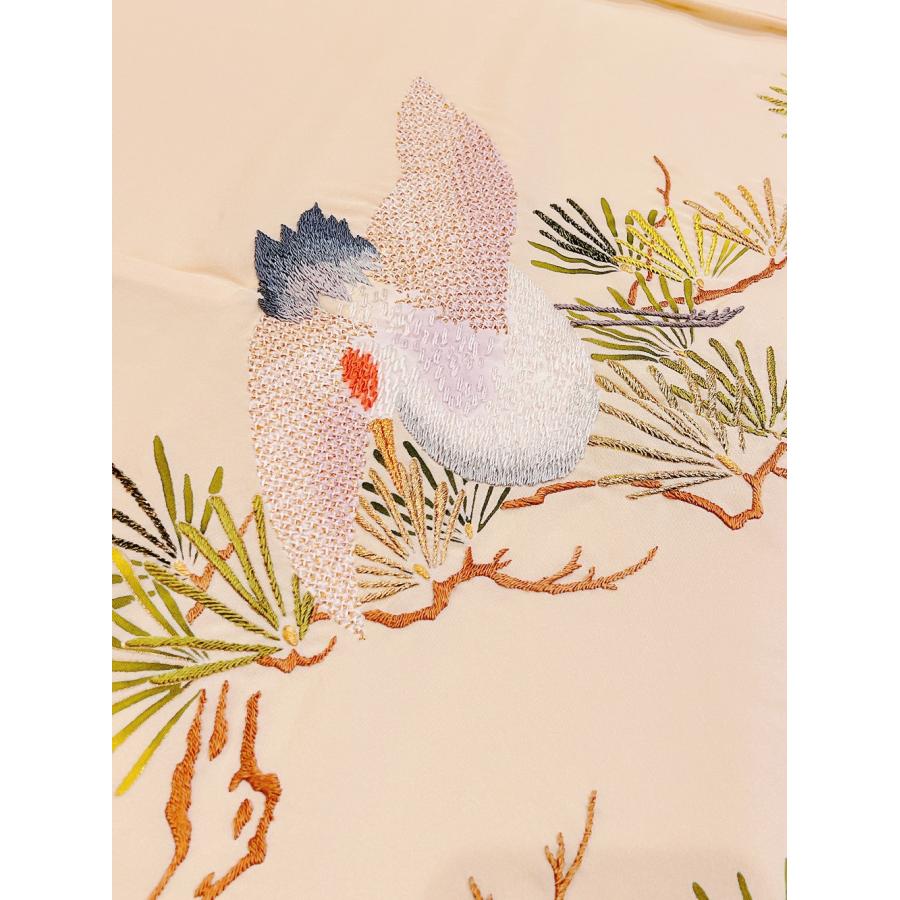 色留袖 】作家物 二代目 岸本景春 色留袖 松に鶴 日本刺繍 クリーム地 