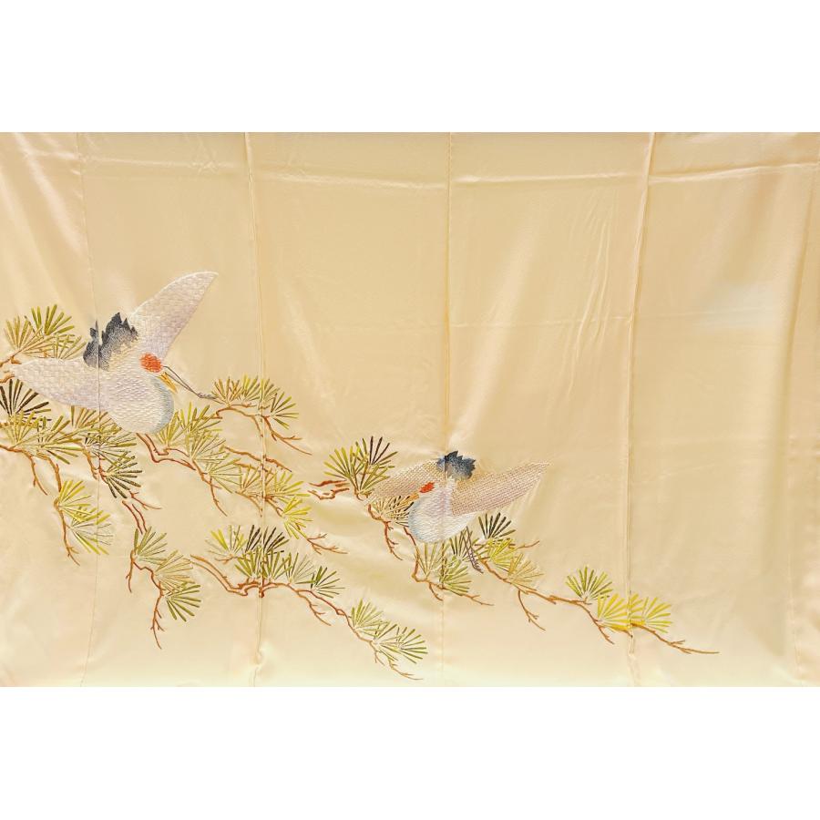 色留袖 】作家物 二代目 岸本景春 色留袖 松に鶴 日本刺繍 クリーム地 