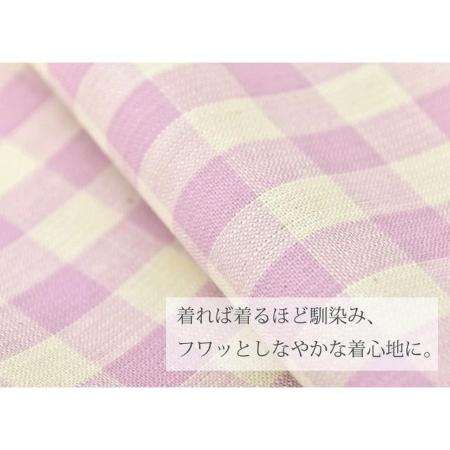 片貝木綿 越後 紺仁 小千谷紬 反物 綿100% ピンク チェック : KIMONO梅