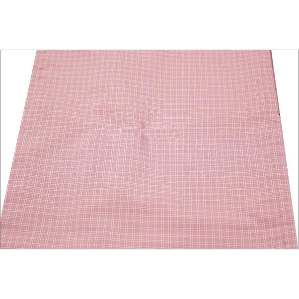 洗える着物 単衣 紬(つむぎ)風 先染め 石竹色系地にチェック柄 M/L