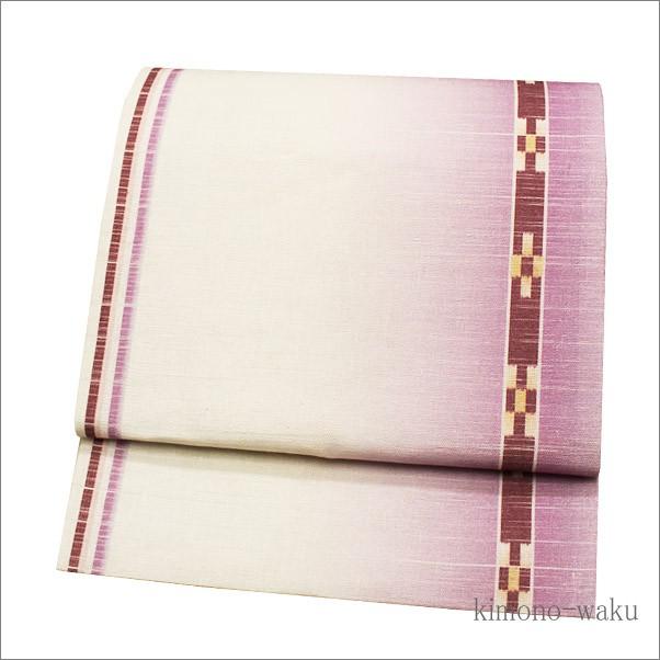 麻紅型九寸名古屋帯 夏用 夏帯 麻 名古屋 九寸 新品 夏九寸名古屋帯 紅藤色のぼかし地のミンサー