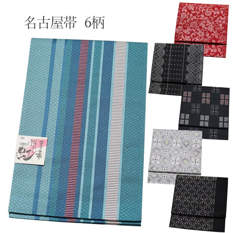 名古屋帯 新品 八寸 ポリエステル 普段着用 黒 白 小紋 色無地 日本製