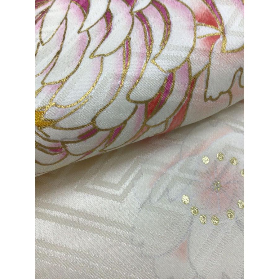 着物 振袖 流水に四季花 長襦袢付き 未使用 中古 花柄 ベージュ 正絹