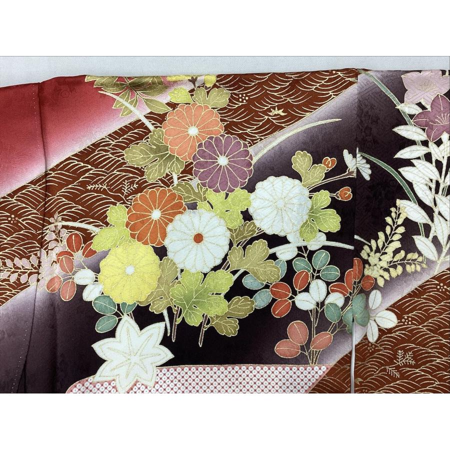 着物 振袖 長襦袢付き 良好 中古 花柄 マルチカラー 正絹 裄69cm
