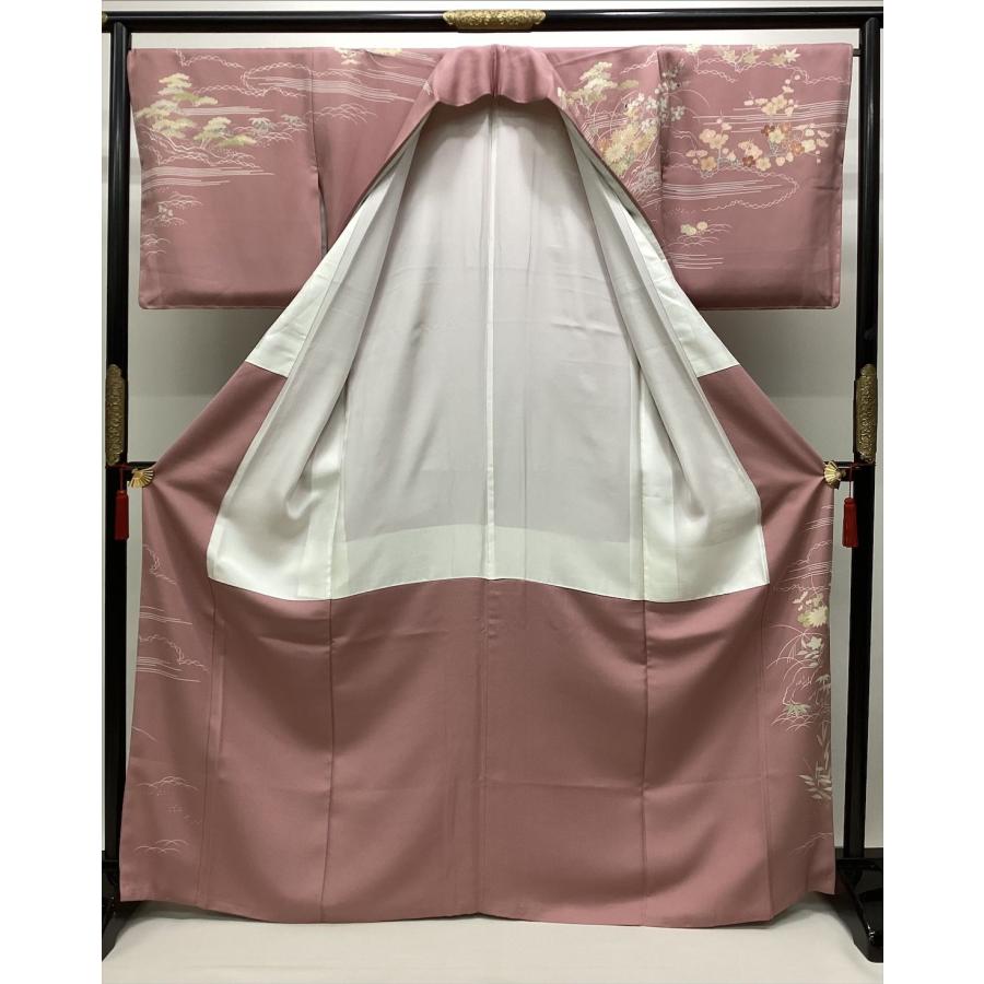 着物 訪問着 千總謹製 未使用 中古 草花柄 ピンク 正絹 裄68cm 