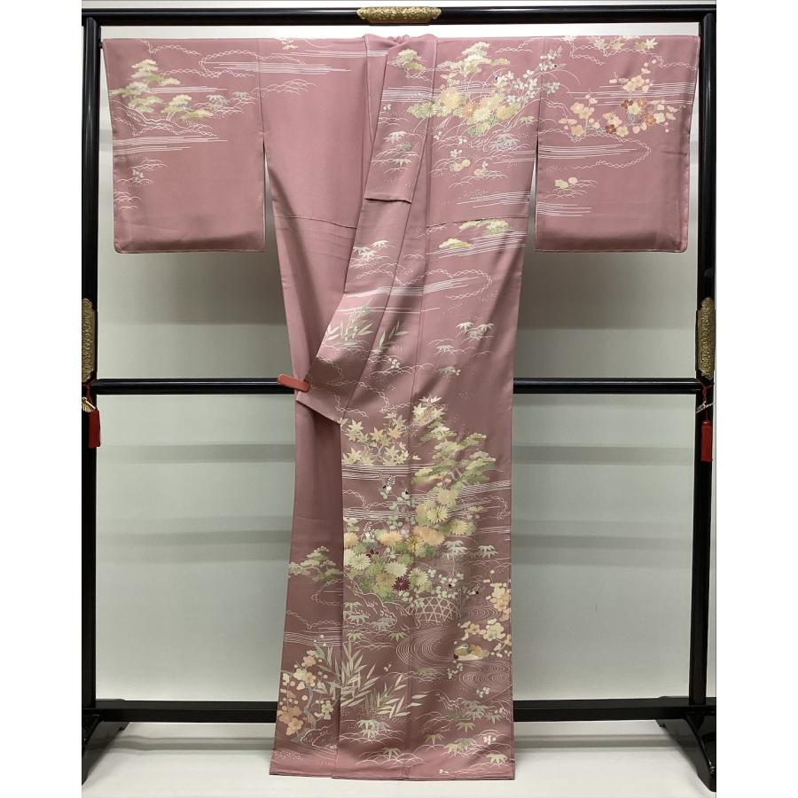 着物 訪問着 千總謹製 未使用 中古 草花柄 ピンク 正絹 裄68cm 