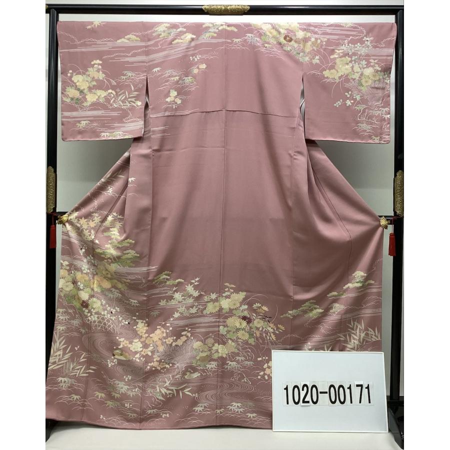 着物 訪問着 千總謹製 未使用 中古 草花柄 ピンク 正絹 裄68cm 