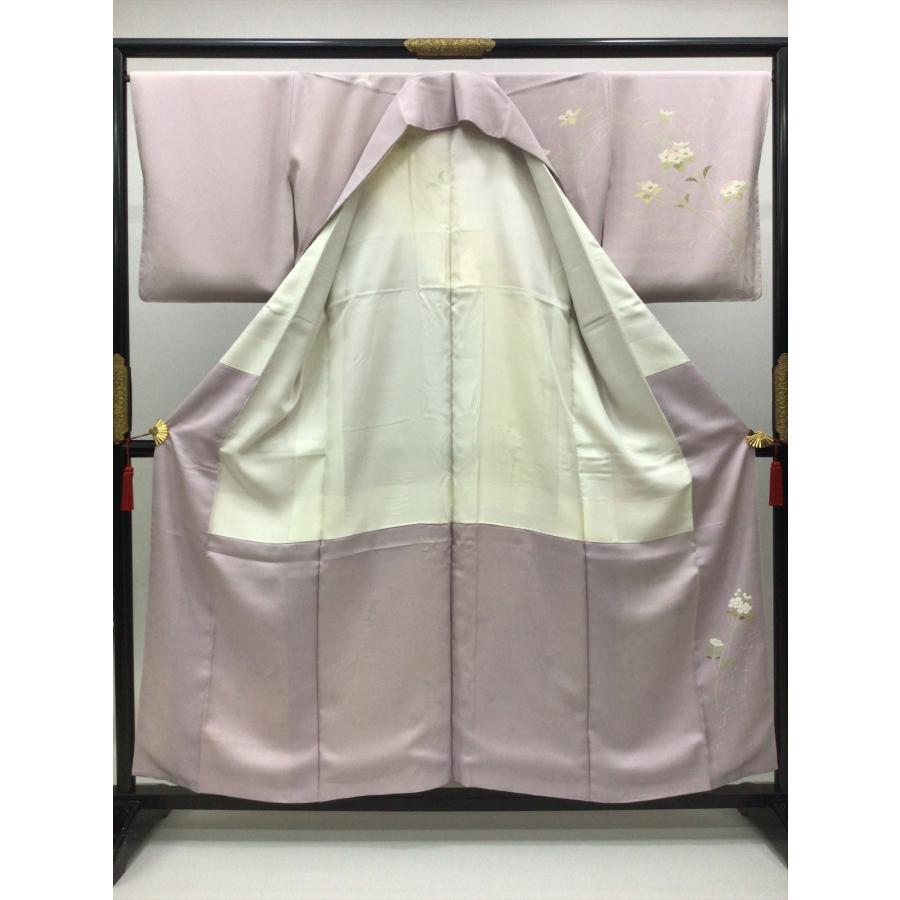 着物 訪問着 未使用 中古 花柄 薄紫色 正絹 裄66cm レディース 女性