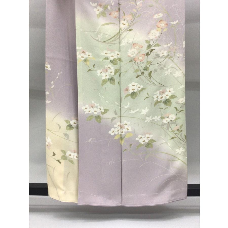 着物 訪問着 未使用 中古 花柄 薄紫色 正絹 裄66cm レディース 女性 