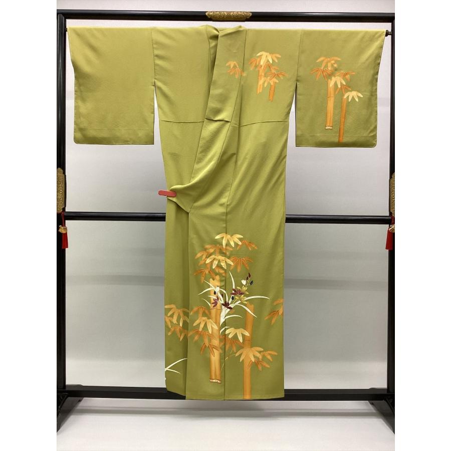 着物 訪問着 中古 志ま亀謹製 抜一ッ紋入(撫子) 小さめサイズ 竹柄 黄