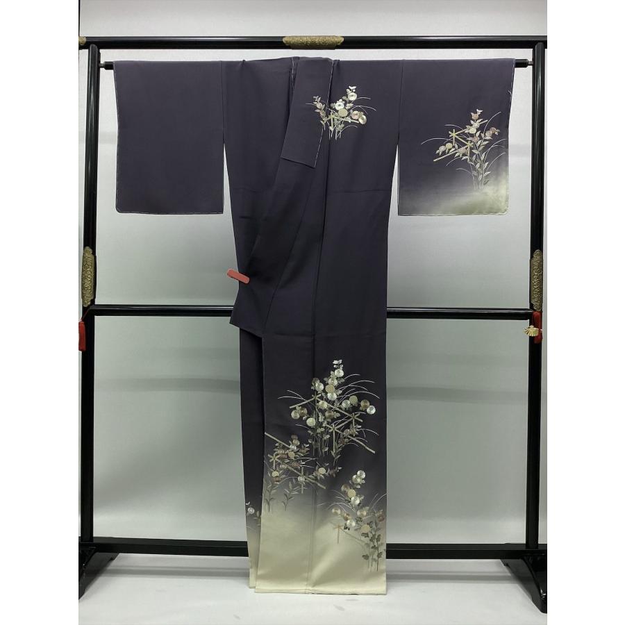 刺繍訪問着 良品 中古 花柄 正絹 裄66.5cm レディース 女性 きもの 
