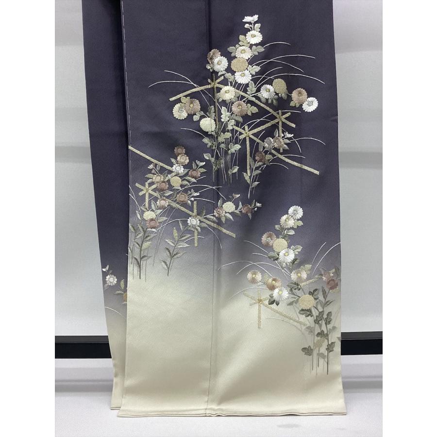 刺繍訪問着 良品 中古 花柄 正絹 裄66.5cm レディース 女性 きもの 