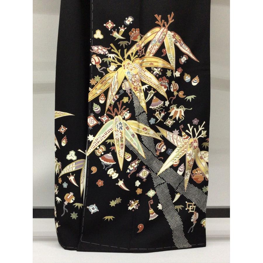 着物 留袖 吉澤友禅 黒留袖 未使用 中古 竹 宝尽くし 黒 正絹 裄66.5cm 