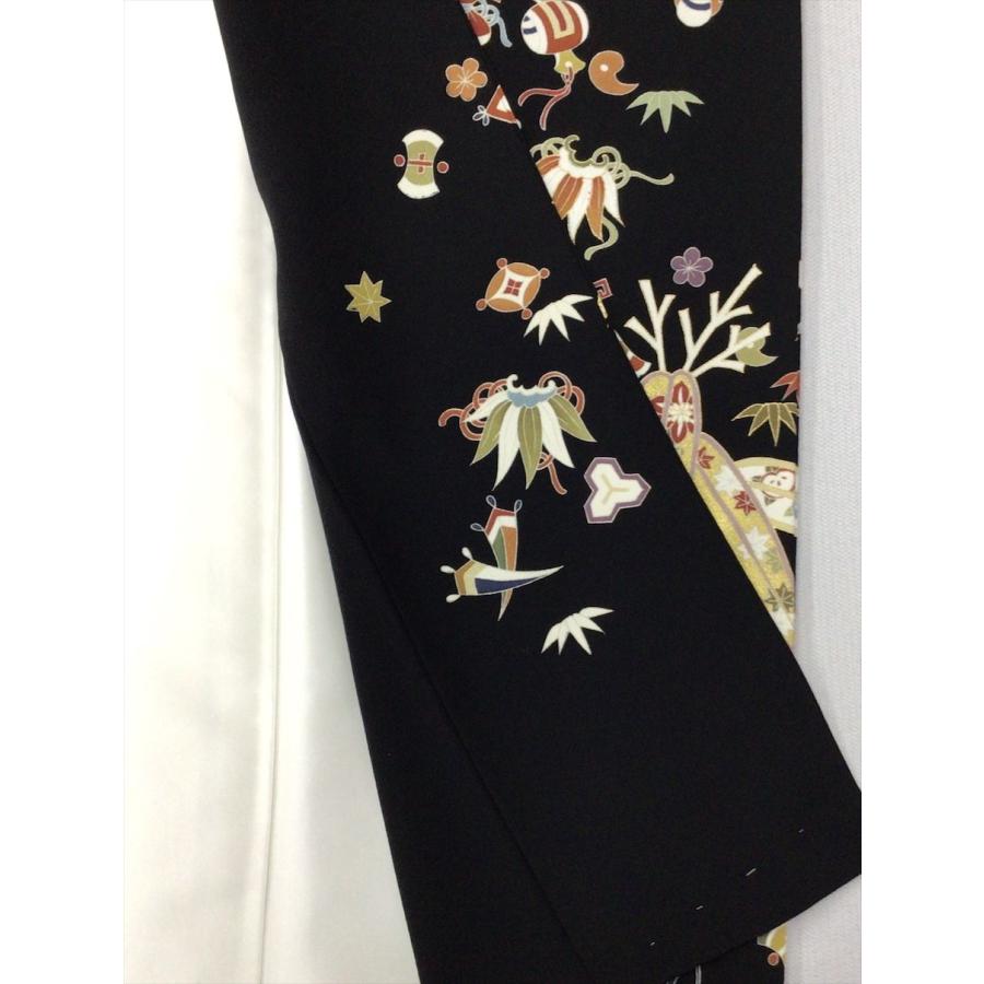 着物 留袖 吉澤友禅 黒留袖 未使用 中古 竹 宝尽くし 黒 正絹 裄66.5cm 