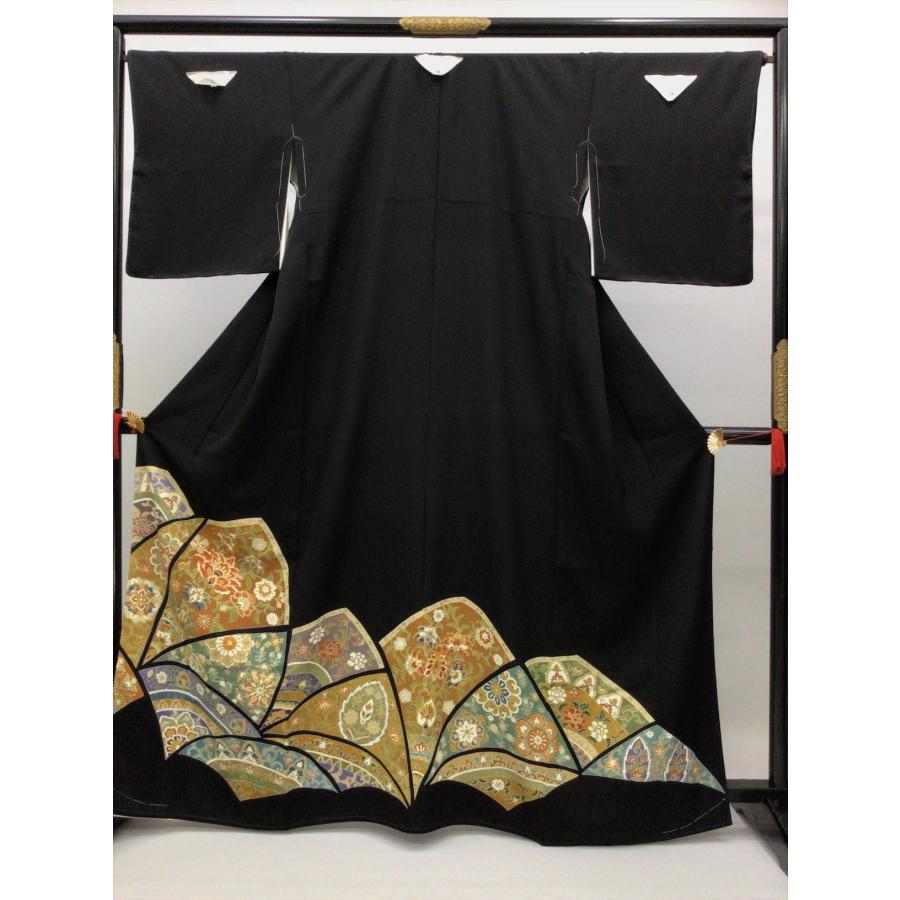 着物 留袖 黒留袖 未使用 中古 桔梗 黒 正絹 裄66.5cm レディース 女性 