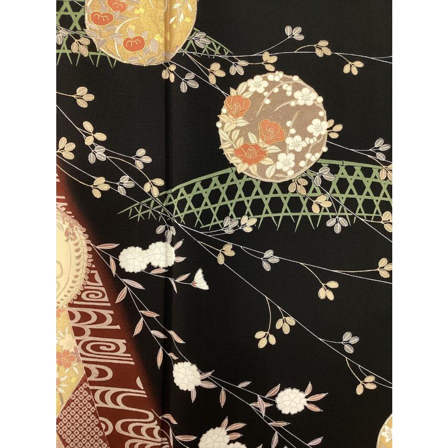 着物 留袖 黒留袖 未使用 中古 花丸文 籠目 黒 正絹 裄66cm レディース 