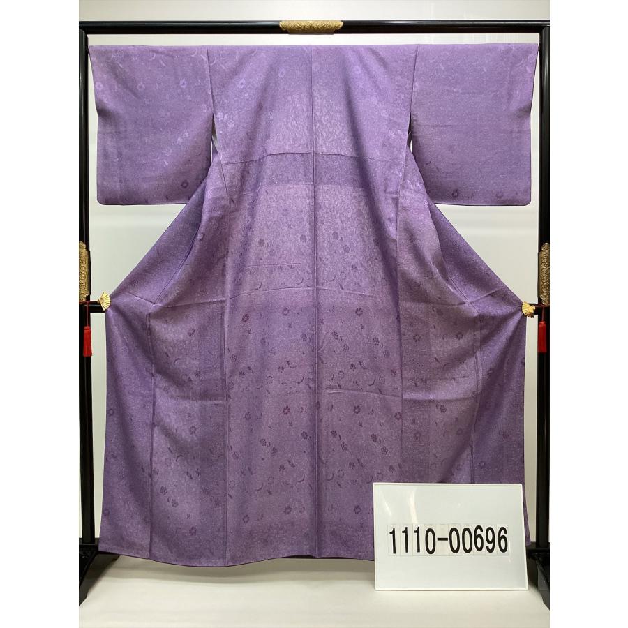 着物 小紋 良好 中古 花柄 紫 正絹 裄67cm レディース 女性 和服 30代 