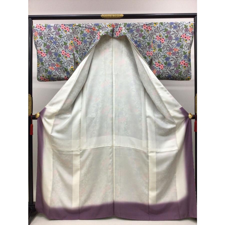 着物 小紋 琉球紅型小紋 未使用 花柄 グレー 正絹 裄68cm 着物 小紋 琉球紅型小紋 未使用 花柄 グレー 正絹 裄68cm