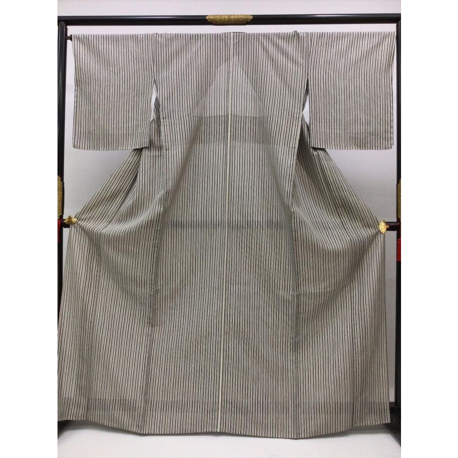 着物 夏着物 絽小紋 未使用 中古 縞 正絹 裄67.5cm レディース 女性 