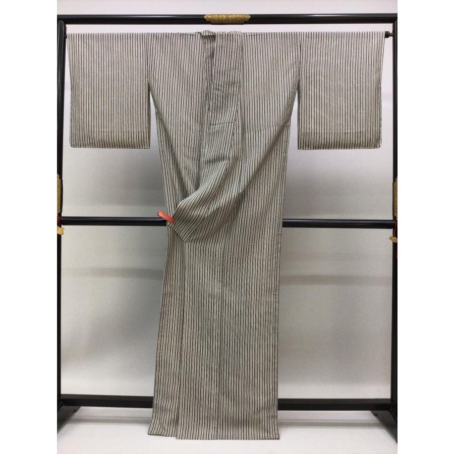 着物 夏着物 絽小紋 未使用 中古 縞 正絹 裄67.5cm レディース 女性