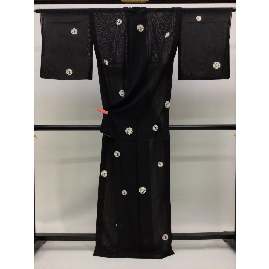 絽小紋 良品 中古 黒 花紋 正絹 裄67cm 着物 夏着物 レディース 女性 