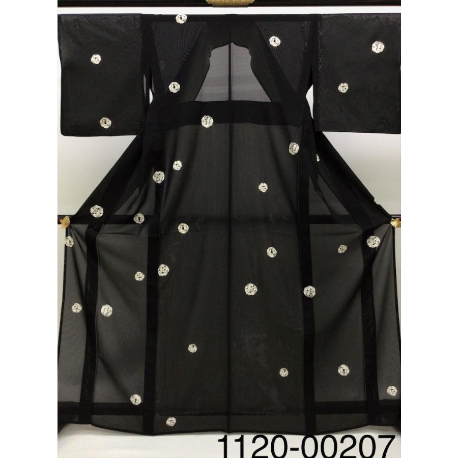 絽小紋 良品 中古 黒 花紋 正絹 裄67cm 着物 夏着物 レディース 女性 