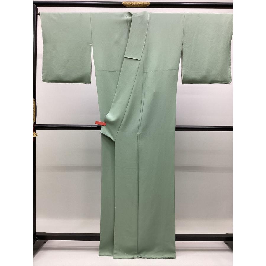 色無地 袷 無地 緑 紋入り 横木瓜 裄65.5 細身 Ｍ～Ｌ 中古 sn617 色無地 袷 無地 緑 紋入り 横木瓜 裄65.5 細身 M～L sn617 【公式通販】