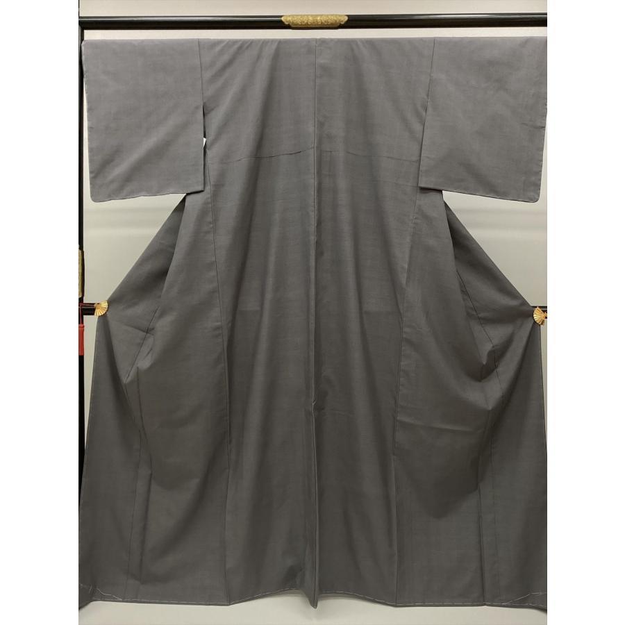 着物 紬（つむぎ） 本場琉球無地紬 未使用 中古 無地 グレー 正絹 裄 