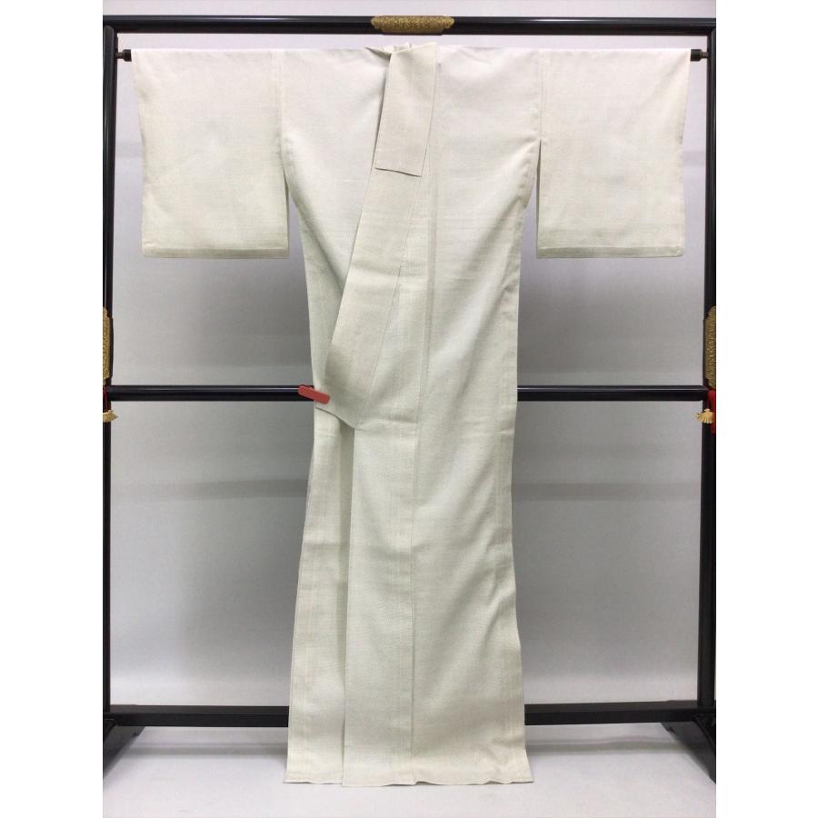 単衣塩沢紬 良品 身丈大きめ 中古 正絹 白 裄67.5cm 単衣 着物