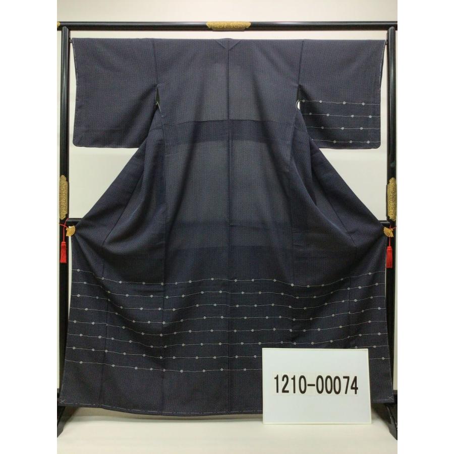着物 紬（つむぎ） お召附下 未使用 水玉柄 黒 正絹 裄66.5cm 