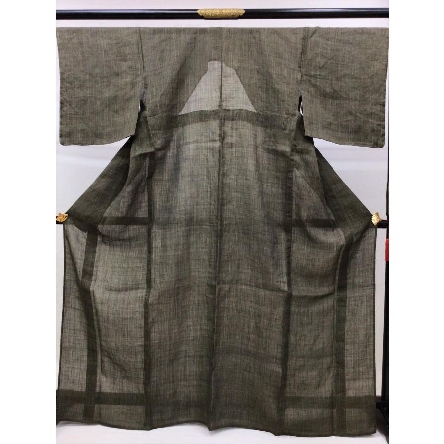 着物 夏着物 越後上布きもの 夏 良好 中古 無地 グレー 麻 裄68cm